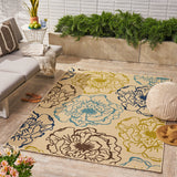 Outdoor Floral 5 x 8 Area Rug, Ivory and Multicolored - NH619403