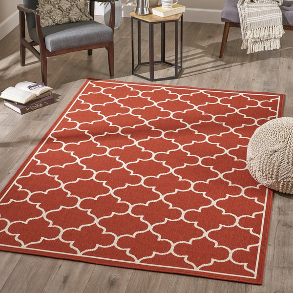 Indoor Geometric  Area Rug, Red and Ivory - NH826503