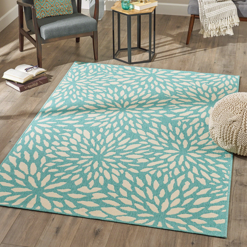 Indoor Floral  Area Rug, Blue and Ivory - NH156503