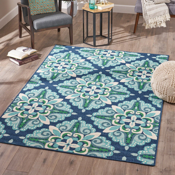 Indoor Floral  Area Rug, Blue and Green - NH416503