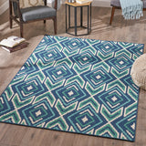 Indoor Geometric  Area Rug, Navy and Green - NH226503