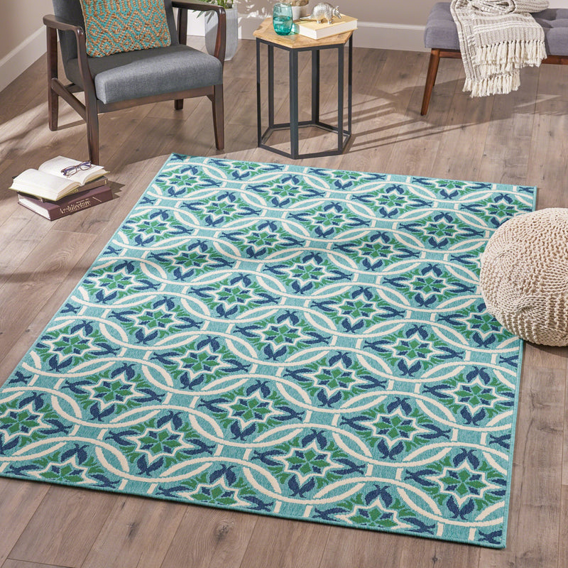 Indoor Geometric Area Rug, Blue and Green - NH216503