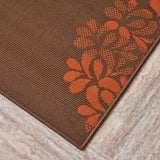 Outdoor Modern Brown Area Rug with Multi-Color Floral Print - NH009403