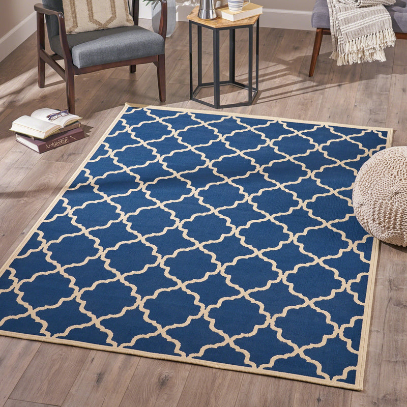 Indoor Geometric Area Rug, Navy and Ivory - NH026503
