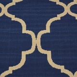 Outdoor Modern Navy Blue Area Rug with Ivory Quatrefoil Pattern - NH209403