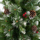 4.5-foot Mixed Spruce Hinged Artificial Christmas Tree with Glitter Branches, Red Berries, and Pinecones - NH573703