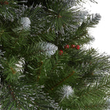 7.5-foot Mixed Spruce Hinged Artificial Christmas Tree with Glitter Branches, Red Berries, and Pinecones - NH963703