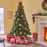 9-foot Mixed Spruce Hinged Artificial Christmas Tree with Glitter Branches, Red Berries, and Pinecones - NH273703