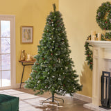 9-foot Mixed Spruce Hinged Artificial Christmas Tree with Glitter Branches, Red Berries, and Pinecones - NH273703