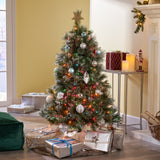 4.5-foot Cashmere Pine and Mixed Needles Hinged Artificial Christmas Tree with Snowy Branches and Pinecones - NH313703