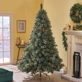 7-foot Cashmere Pine and Mixed Needles Hinged Artificial Christmas Tree with Snowy Branches and Pinecones - NH283703