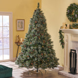 7.5-foot Cashmere Pine and Mixed Needles Hinged Artificial Christmas Tree with Snowy Branches and Pinecones - NH483703