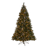 7-foot Mixed Spruce Hinged Artificial Christmas Tree with Frosted Branches, Red Berries, and Frosted Pinecones - NH753703
