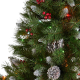 7-foot Mixed Spruce Hinged Artificial Christmas Tree with Frosted Branches, Red Berries, and Frosted Pinecones - NH753703