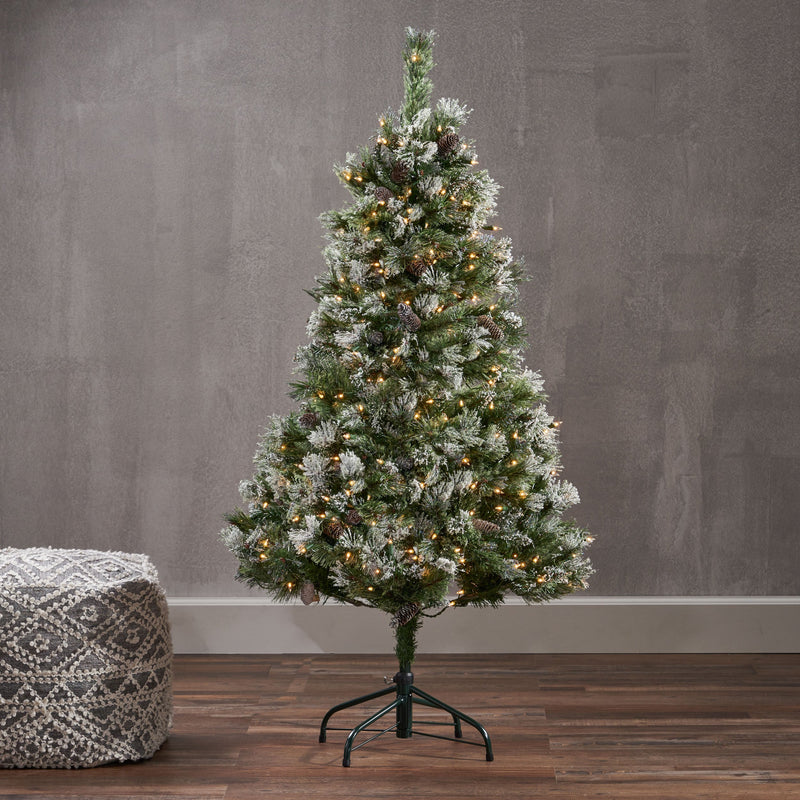 4.5-foot Cashmere Pine and Mixed Needles Hinged Artificial Christmas Tree with Snow and Glitter Branches and Frosted Pinecones - NH933703