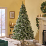 7-foot Cashmere Pine and Mixed Needles Hinged Artificial Christmas Tree with Snow and Glitter Branches and Frosted Pinecones - NH243703
