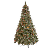 9-foot Mixed Spruce Hinged Artificial Christmas Tree with Snow and Glitter Branches and Frosted Pinecones - NH633703
