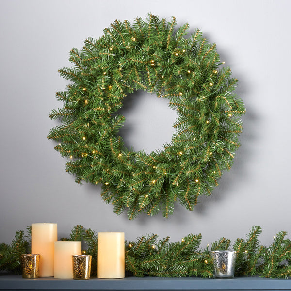 24" Fraser Fir Pre-Lit Warm White LED Artificial Christmas Wreath - NH104703