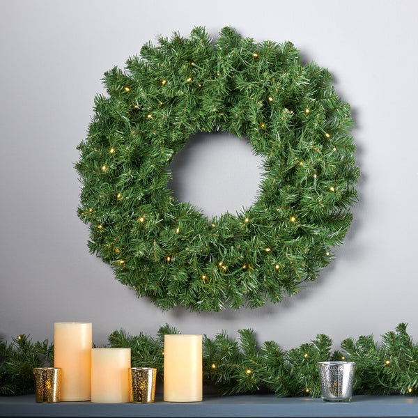 24" Noble Fir Warm White LED Artificial Christmas Wreath - NH304703