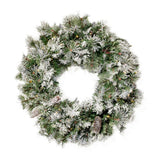 24" Cashmere Pine and Mixed Needles Warm White LED Artificial Christmas Wreath with Flocked Snow, Glitter Branches, and Pinecones - NH793703