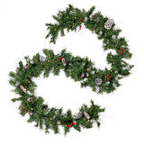9-foot Mixed Spruce Pre-Lit Warm White LED Artificial Christmas Garland with Frosted Branches, Red Berries and Pinecones - NH293703