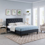 Fully-Upholstered Queen-Size Platform Bed Frame, Low-Profile, Contemporary - NH975703