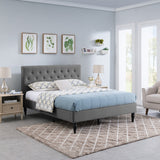 Fully-Upholstered Queen-Size Platform Bed Frame, Low-Profile, Contemporary - NH975703