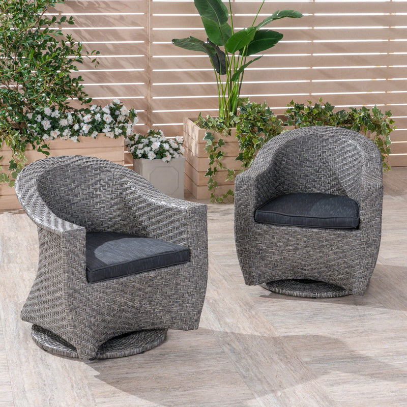 Patio Swivel Chairs, Wicker with Outdoor Cushions, Mixed Black and Dark Gray - NH112703