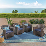 Patio Swivel Chairs, Wicker with Outdoor Cushions, Multi-Brown and Navy Blue - NH012703