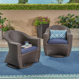 Patio Swivel Chairs, Wicker with Outdoor Cushions, Multi-Brown and Navy Blue - NH012703