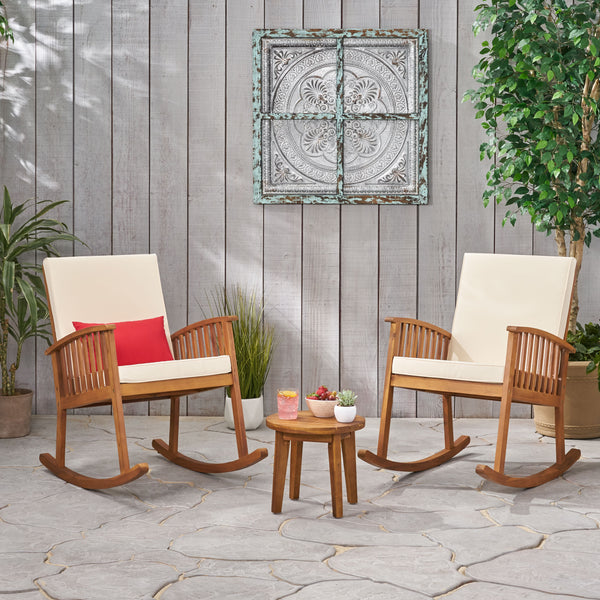 Outdoor Acacia Wood 2 Seater Rocking Chairs and Side Table Set - NH296903
