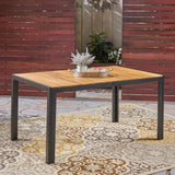 Outdoor 59-inch Acacia Wood and Iron Dining Table, Black and Teak Finish - NH782603