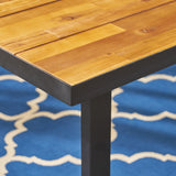 Outdoor 70-inch Acacia Wood and Iron Dining Table, Black and Teak Finish - NH682603