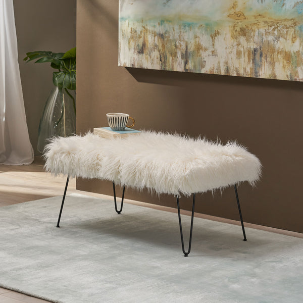 Faux Fur Bench with Hairpin Legs - NH612903
