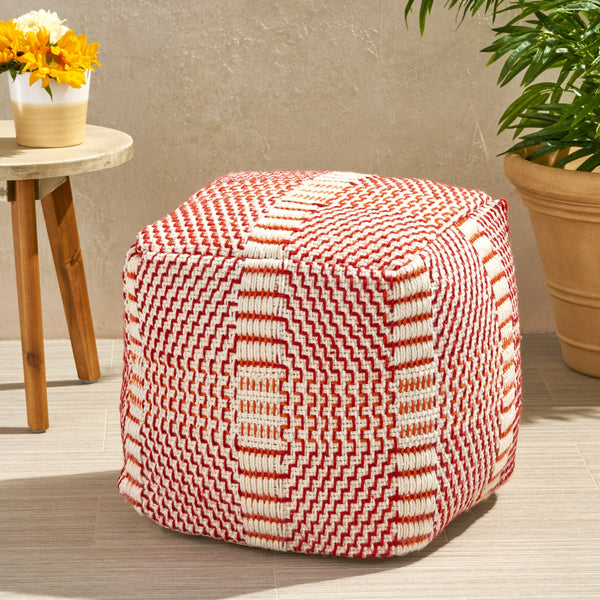 Outdoor Boho Water Resistant 16" Square Ottoman Pouf - NH320803