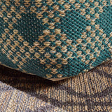 Large Square Casual Pouf, Boho, Beige and Teal Yarn - NH726703