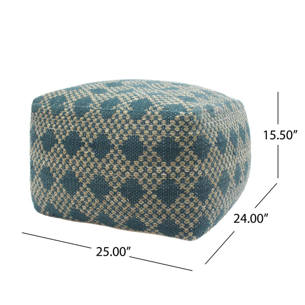 Outdoor Large Square Casual Pouf, Boho, Beige and Teal Yarn - NH826703