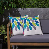 Outdoor Cushion, 17.75" Square, Abstract Geometric Leaf Pattern, Cream, Blue, Turquoise, Green, Gray - NH331703