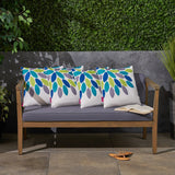 Outdoor Cushion, 17.75" Square, Abstract Geometric Leaf Pattern, Cream, Blue, Turquoise, Green, Gray - NH331703