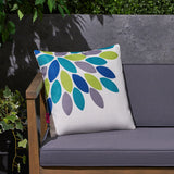 Outdoor Cushion, 17.75" Square, Abstract Geometric Leaf Pattern, Cream, Blue, Turquoise, Green, Gray - NH331703