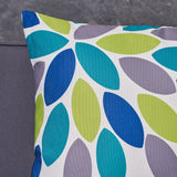 Outdoor Cushion, 17.75" Square, Abstract Geometric Leaf Pattern, Cream, Blue, Turquoise, Green, Gray - NH331703