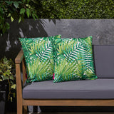 Outdoor Cushion, 17.75" Square, Tropical Palm Fronds, Cream and Green - NH431703