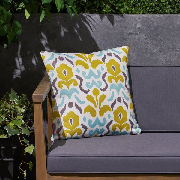 Outdoor Cushion, 17.75" Square, Abstract Floral Pattern, Cream, Yellow, Light Blue, Gray - NH631703