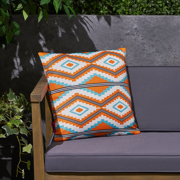 Boho Outdoor Cushion, 17.75" Square, Southwestern/Tribal, Orange, Cream, Light Blue, Black - NH731703