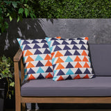 Outdoor Cushion, 17.75" Square, Southwestern/Tribal, Orange, Cream, Light Blue, Dark Blue - NH831703