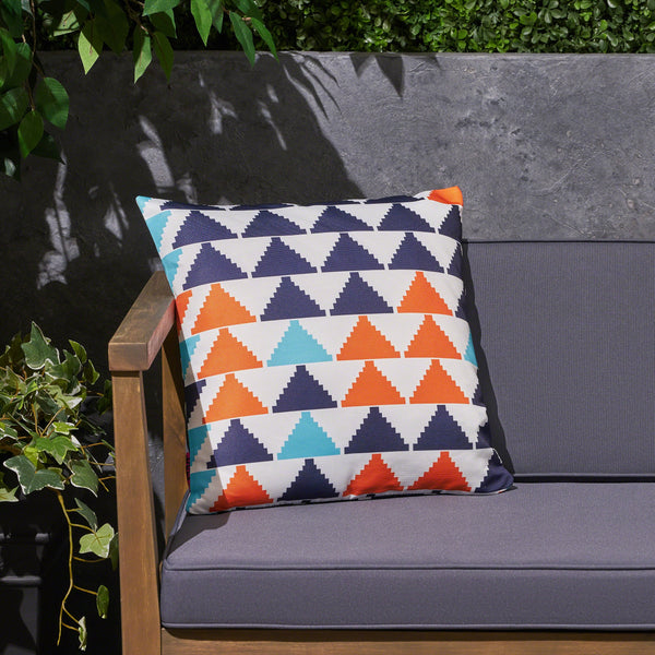 Outdoor Cushion, 17.75" Square, Southwestern/Tribal, Orange, Cream, Light Blue, Dark Blue - NH831703