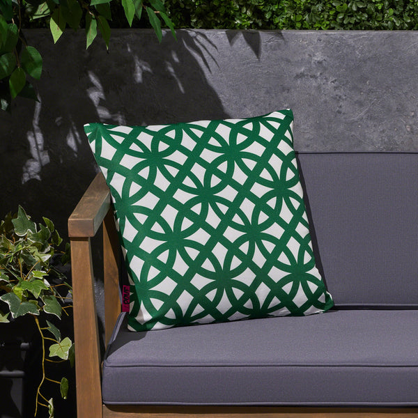 Outdoor Cushion, 17.75" Square, Geometric Lattice Pattern, Green, White - NH741703