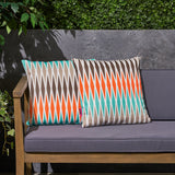 Outdoor Cushion, 17.75" Square, Geometric Pattern, Cream, Brown, Gray, Teal, Red - NH841703