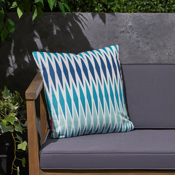 Outdoor Cushion, 17.75" Square, Geometric Pattern, Cream, Dark Teal, Turquoise, Light Blue - NH051703