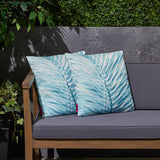 Outdoor Cushion, 17.75" Square, Palm Fronds, White, Teal - NH251703